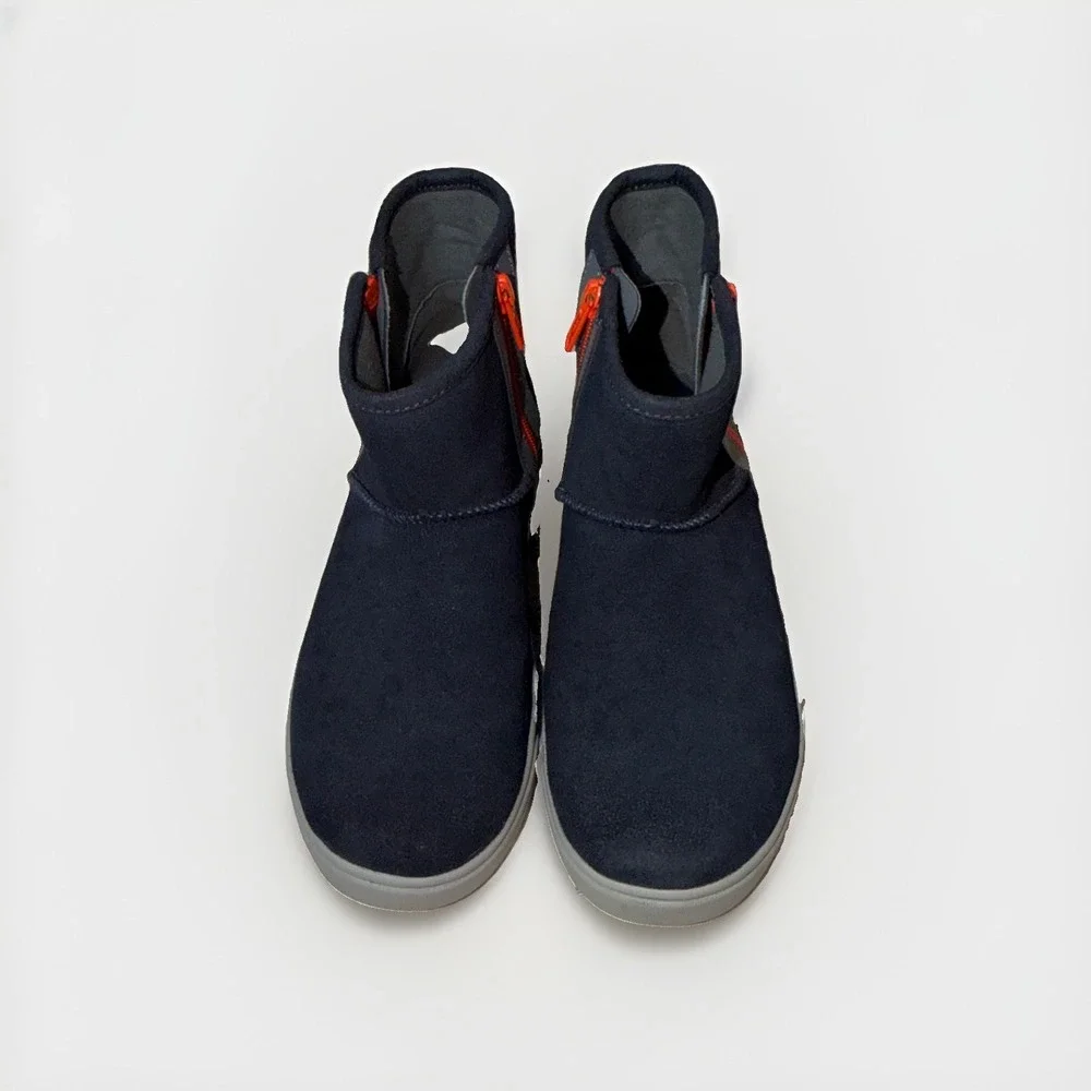 UGG Kids Classic Adler Side Zip Navy Blue Orange Suede Boots 1103641K Size 5Y